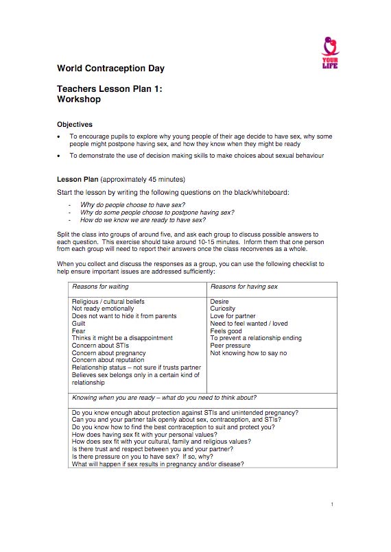 Workshop 1: Sexuality Instructions (45 minutes)